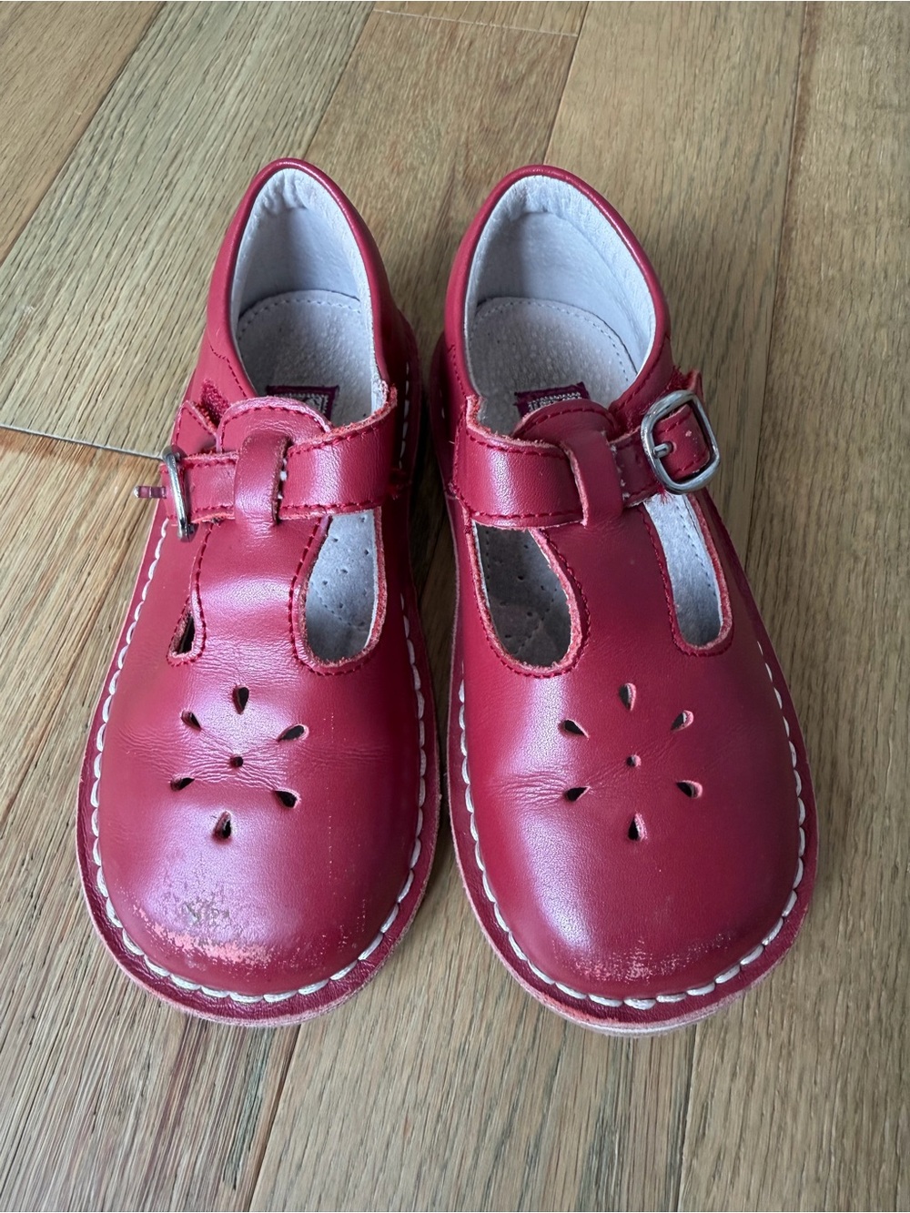 L'Amour Red Leather Mary Jane Shoes for Kids